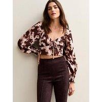 New Look Brown Cow Print Long Sleeve Milkmaid Top