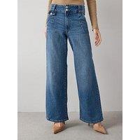 The Very Collection Double Button Ticket Pocket Jeans - Mid Wash