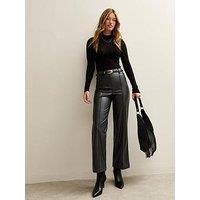 New Look Faux Leather Wide Leg Trousers - Black