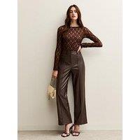 New Look Dark Brown Faux Leather Wide Leg Trousers