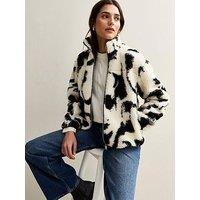 New Look Black Abstract Print Borg Jacket