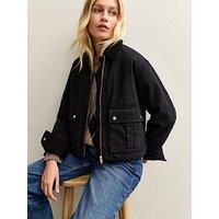 New Look Contrast Collar Cropped Barn Jacket - Black