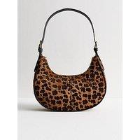 New Look Leopard Print Textured Shoulder Bag - Brown