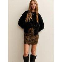New Look Leopard Print Faux Suede Mini Skirt - Brown