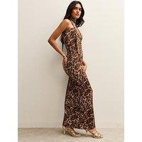 New Look Animal Print Bow Neck Maxi Dress - Brown