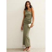 New Look Khaki One Shoulder Slinky Jersey Midi Dress
