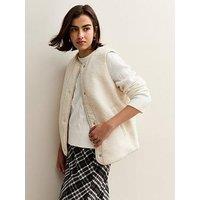 New Look Cream Borg Collarless Gilet