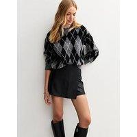New Look Black Faux Leather Wrap Skort