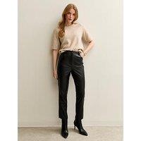 New Look Faux Leather Straight Leg Trousers - Black