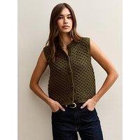 New Look Stitch Buttoned Waistcoat - Green