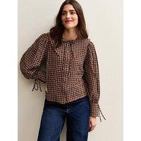 New Look Brown Crinkle Texture Check Patterned Collared Shirt