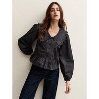 New Look Black Lace Insert Oversized Collar Shirt
