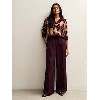 New Look Satin Drawstring Waist Wide Leg Trousers - Burgundy