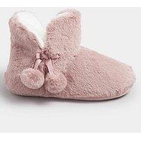 Yours Curve Pom Pom Faux Fur Slipper Boot - Pink
