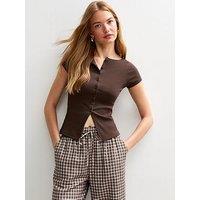 New Look Brown Ribbed Button Up Baby Tee