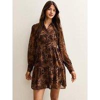 New Look Leopard Print Tiered Chiffon Mini Dress - Brown
