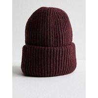 New Look Dark Burgundy Chunky Ribbed Knit Beanie