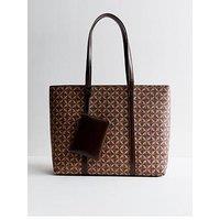 New Look Faux Leather Geometric Printed Tote Bag - Brown