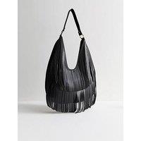 New Look Faux Leather Fringe Scoop Shoulder Bag - Black