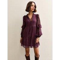 New Look Burgundy Ruffle Trim Chiffon Tiered Mini Dress