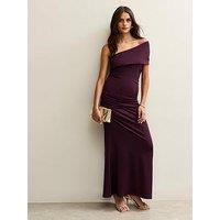New Look Dark Burgundy One Shoulder Ruched Maxi Dress