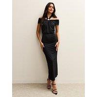 New Look Black Buckle Detail Halterneck Bardot Midaxi Dress