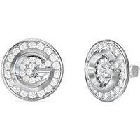 Guess 10Mm G Coin Pave Stud Earrings Steel Crystal White Round - Multi