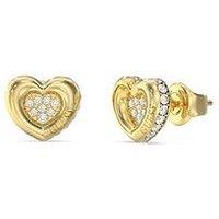 Guess 10Mm Heart Pave Stud Earrings Steel Crystal White Round - Multi