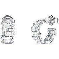 Guess 14Mm Stones Hoop Earrings Steel Cz Crystal White Squared Round - Multi
