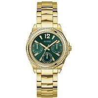Guess Gold Tone Ladies Watch With Green Dial And Gold Tone Bracelet