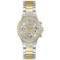 Guess Two Tone Ladies Watch With Silver Glitz Dial And Two Tone Bracelet