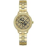 Guess Gold One Ladies Watch With Champagne Glitz Logo Dial And Gold Tone Bracelet