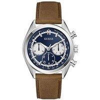 Guess Stainless Steel Gents Watch With Blue Dial And Brown Leather Strap