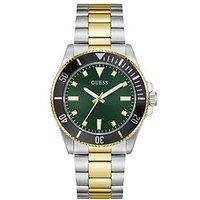 Guess Stainless Steel Gents Watch With Green Dial And Two Tone Bracelet