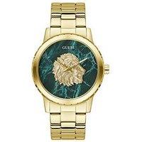 Guess Gold Tone Green Dial With Lion Head And Gold Tone Bracelet