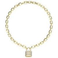 Guess Pave Padlock Necklace Steel Crystal White Round - Multi