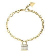 Guess 22Mm Pave Padlock Charm Bracelet Steel Crystal White Round - Multi
