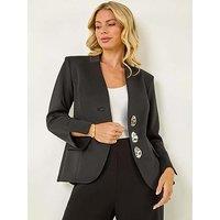 Roman Petite Statement Button Blazer - Black