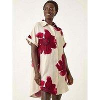 Roman Floral Print Shift Shirt Dress - Ivory