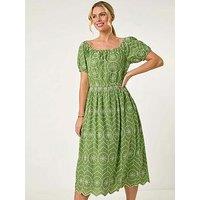 Roman Petite Contrast Embroidery Dress - Khaki