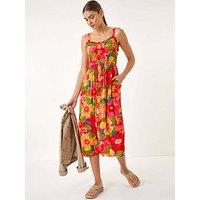 Roman Floral Print Button Midi Sundress - Pink