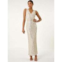 Roman Sequin Side Twist Wrap Maxi Dress - Silver