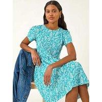 Roman Abstract Print Jersey Dress - Aqua