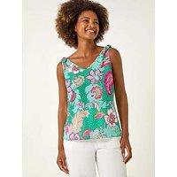 Roman Floral Spot Printed Vest Top - Green