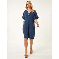 Roman Petite One Button V-Neck Dress - Navy