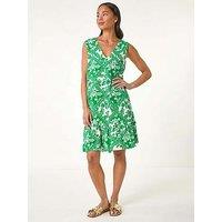 Roman Petite Print Cut Out Tiered Dress - Green