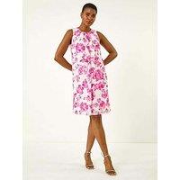 Roman Floral Lace Swing Stretch Dress - Fuchsia