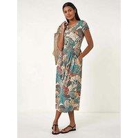 Roman Paisley Print Short Sleeve Midi Dress - Light Blue