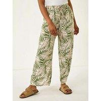 Roman Petite Leaf Print Wide Leg Trouser - Khaki