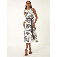 Roman Monochrome Printed Satin Midi Dress - White
